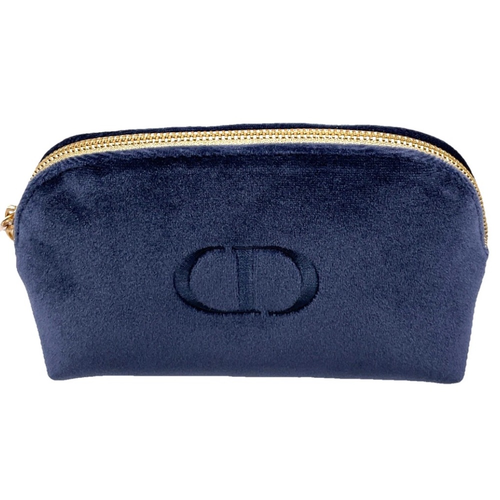 Dior Navy Velvet Cosmetic Pouch with Gold Zip